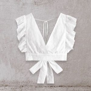 Shein eyelet embroidery tassel tie top